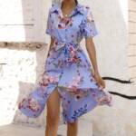 AFAZ New Trading UG Sommerrock Sommerliches tailliertes einreihiges bedrucktes Kurzarmkleid für Damen
