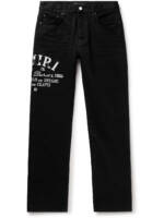 AMIRI - Straight-Leg Distressed Leather-Trimmed Logo-Embroidered Jeans - Men - Black - UK/US 33