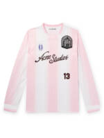 Acne Studios - Appliquéd Logo-Print Striped Mesh T-Shirt - Men - Pink - M