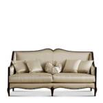 Dreisitzer Couch klassisch in Beige und Dunkelbraun Webstoff und Holz