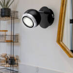 Etc-shop - Wandlampe Metall Chrom Wandspot verstellbar led Strahler, beweglicher Spot, schwarz ring Design, 1x led 3W 250 lm warmweiß, h 11,5 cm
