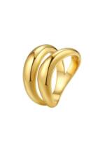 Hey Happiness Fingerring Geo 18K vergoldet, Doppelring Asymmetrisch geschwungen, Wickelring Edelstahl Damen massiv, Doppel Band Ring wasserfest