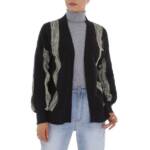 Ital-Design Strickpullover Damen Freizeit Glitzer Gestreift Stretch Strickjacke & Cardigan in Schwarz