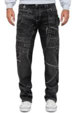 Kosmo Lupo 5-Pocket-Jeans Auffällige Herren Hose BA-KM001-2 Grau W34/L34 (1-tlg) mit Verzierungen und Nieten