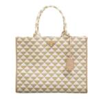 Prada Satchel Bag - Large Prada Symbols Handbag In Embroidered Fabric - Gr. unisize - in Beige - für Damen
