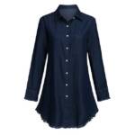 ZWY Jeanskleid Damen V-Ausschnitt Blusenkleid Hemdkleid Jeanskleider (M-XL) Langarm Knopf Runter Shirtkleid Tunikakleider Oben
