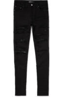 AMIRI - Thrasher Skinny-Fit Leather-Panelled Distressed Jeans - Men - Black - UK/US 29