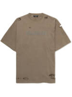 Balenciaga - Oversized Distressed Logo-Print Cotton-Jersey T-Shirt - Men - Neutrals - XXS