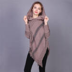 Damen High-End exquisite Mode Kapuzenmantel Cape Schal große Quaste Wärme t Ärmeln Pullover Schal