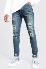 Herren Skinny Stretch Jeans Mit Rissen - Antique Blue - 30R, Antique Blue