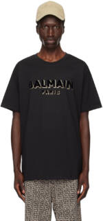 Balmain Black Metallic Flocked 'Balmain' T-Shirt