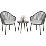 Bistro-Set Rattan-Sofa-Set Terrassen-Set, 2 Stühle, 1 Tisch, wetterbeständig, 65 x 63 x 80 cm, Dunkelgrau + Hellgrau - Dunkelgrau