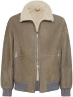 Brunello Cucinelli Lederjacke mit Shearling-Kragen - Grün