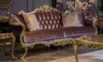 Casa Padrino Sofa Luxus Barock Samt Sofa Fliederfarben / Gold 226 x 84 x H. 109 cm - Prunkvolles Wohnzimmer Sofa mit dekorativen Kissen - Wohnzimmer Möbel im Barockstil