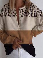 Damen Lässig Leopard Herbst Mikro-Elastizität Täglich Rundhals Wolle/Stricken Regelmäßig H-Linie Pullover
