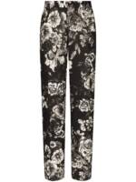 Dolce & Gabbana Leinenhose mit Blumen-Print - Schwarz