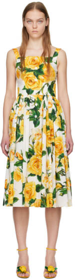 Dolce&Gabbana White & Yellow Floral Midi Dress