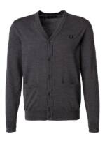 Fred Perry Herren Cardigan grau Wolle unifarben