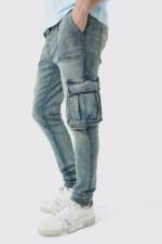 Herren Tall Skinny Cargo-Jeans Mit Detail - Antique Blue - 30, Antique Blue