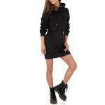 Ital-Design Bleistiftkleid Damen Freizeit Kapuze Stretch Fleece Stretchkleid in Schwarz