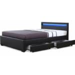 LED-Bett Nico mit 4 Schubladen - 160 × 200 cm - Schwarz