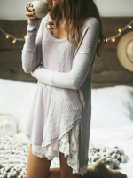Lässig Unifarben Frühling Normal Mikro-Elastizität Spitze Passen Rundhals Regelmäßig Pullover für Damen