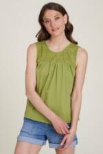 Tranquillo One-Shoulder-Top Damen MIT SPITZENDETAILS bayleaf Aus Biobaumwolle