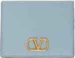 Valentino Garavani Blue Compact VLogo Signature Grainy Calfskin Wallet