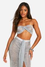 Womens Knitted Twist Front Bandeau Top - Silver - 10, Silver