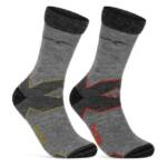 sockenkauf24 Funktionssocken Merino Wandersocken für Herren & Damen Outdoor Trekking Socken (Gr/Gelb-Gr/Rot, 2-Paar, 35-38) - 50101P WP