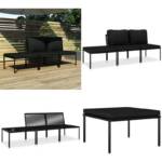 3-tlg. Garten-Lounge-Set mit Auflagen Schwarz PVC - Garten-Lounge-Set - Garten-Lounge-Sets - Home & Living