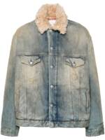 Acne Studios Distressed-Jeansjacke mit Shearling-Kragen - Blau