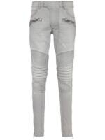 Balmain Halbhohe Biker Slim-Fit-Jeans - Grau