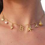 Daisred Charm-Kette Kette mit Buchstaben Anhänger 14 Karat Vergoldet Seestern Halskette