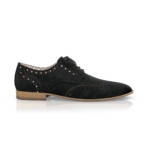 Derby Schuhe für Damen - Handgemacht in Italien aus Veloursleder - Schwarz, Schnürung, Niedriger Absatz - Selbst gestalten - GIROTTI