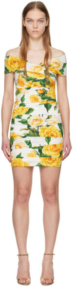 Dolce&Gabbana White & Yellow Floral Minidress