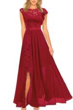 ENIX Abendkleid Damen-Cocktail-Chiffon-Spitze-Abendkleid, elegantes Kleid Damen Maxikleid mit floraler Spitze, Abendkleid, elegantes Maxikleid