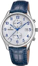 Festina Chronograph Festina Herrenuhr Leder blau Festina, (Chronograph), Herren Armbanduhr rund, Lederarmband blau, Elegant