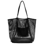 Fivejoy Strandtasche Damen Mesh Strandtasche Groß mit Reißverschluss Innentasche, Faltbare Handtaschen Einkaufstasche für Strand Familie Shopper Reise