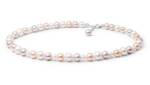 Gaura Pearls Perlenkette Lavendel, Weiß, Rosa, echte Süßwasserzuchtperlen, 45 cm, 925er rhodiniertes Silber