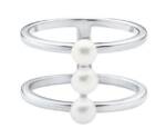 Gaura Pearls Perlenring Eleganter Doppel-Ring mit 3 weißen Perlen, 925er rhodiniertes Silber, 925er rhodiniertes Silber