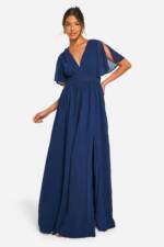 Gerafftes Chiffon-Maxikleid Mit Tiefem Ausschnitt - Navy - 36, Navy