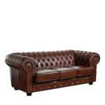 Leder Sofa Chesterfield in Braun Vierfußgestell aus Holz