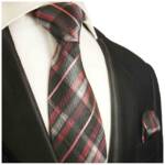 Paul Malone Krawatte Herren Seidenkrawatte mit Tuch Schottenmuster gestreift 100% Seide (Set, 2-St., Krawatte mit Einstecktuch) Schmal (6cm), schwarz pink 2014