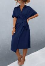 SEGUEN Sommerkleid Europäisches und amerikanisches Damen-Wickelkleid mit kurzen Ärmeln (Einzelpackung) Lässiges Kurzarmkleid ist atmungsaktiv. Geeignet für urbane Frauen