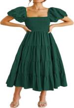 SEGUEN Sommerkleid Kleid mit quadratischem Ausschnitt und Puffärmeln rückenfreies, plissiertes Kurzarmkleid
