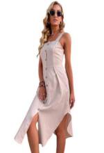 SEGUEN Sommerkleid Mode Trägerkleid Schlank Unregelmäßig Baumwolle Leinen Kleider (Einfarbig Temperament Halfter Kleid unregelmäßig rückenfrei Kleider)
