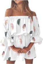 SEGUEN Sommerkleid Sommerkleid Damen Freizeitkleid Trägerloses Schulter-Minikleid (Blumendruck, kurzes, elegantes Kleid, Strandkleid, Partykleid für Damen)