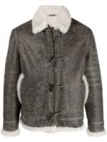 Thom Browne Lederjacke in Rissoptik mit Shearling-Besatz - Grau