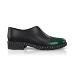 Ungeschnürte Oxford Schuhe / Slipper für Damen - Handgemacht in Italien aus Lackleder - Grün & Schwarz, Schlupf, Stretch - Selbst gestalten -